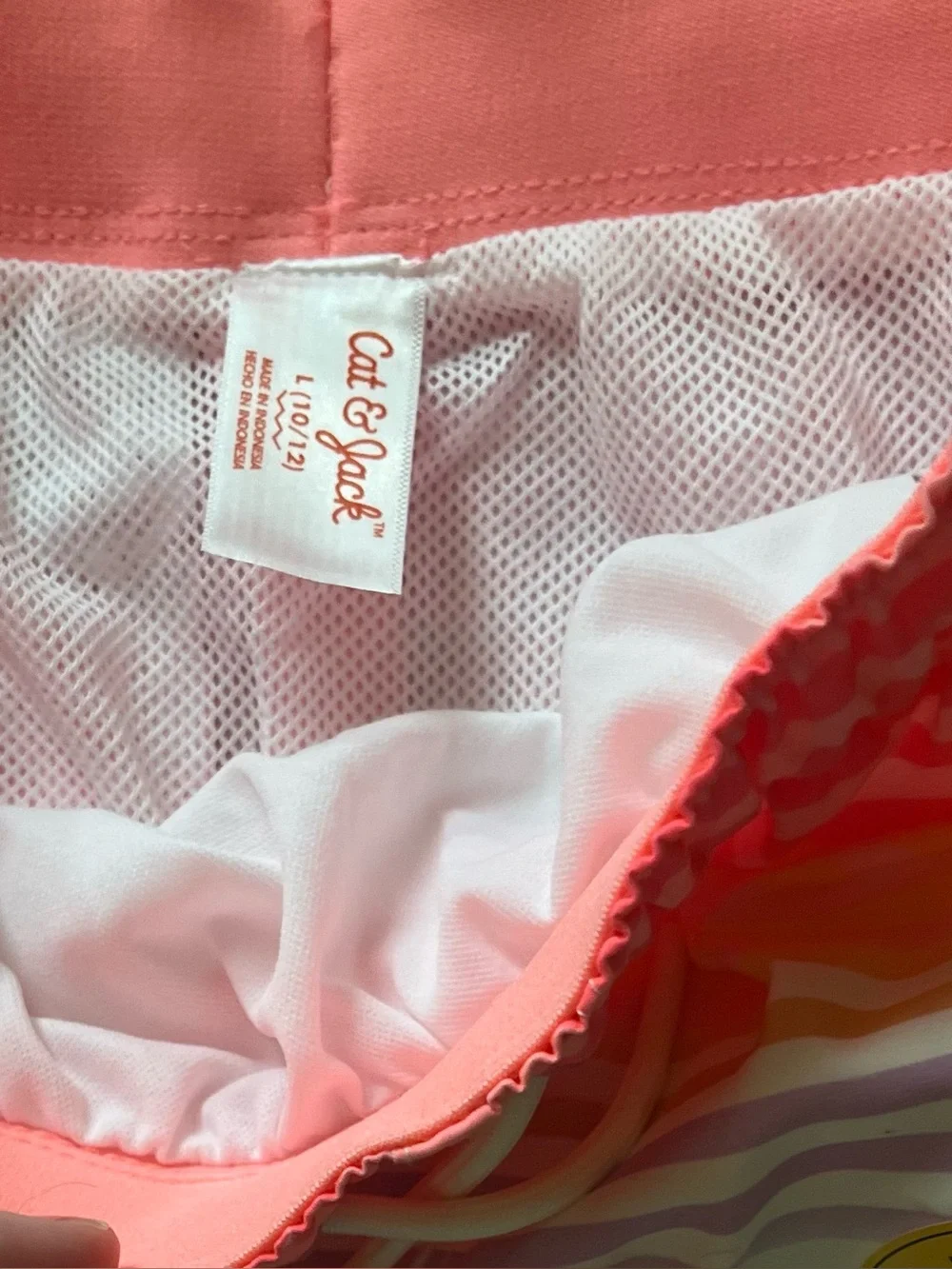 Cat & Jack Boys NWT Bright Stripe Swim Trunks  Size L (10/12) Coral Teal